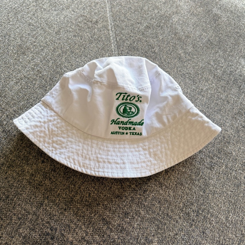 Tito's White Bucket Hat with Green Logo